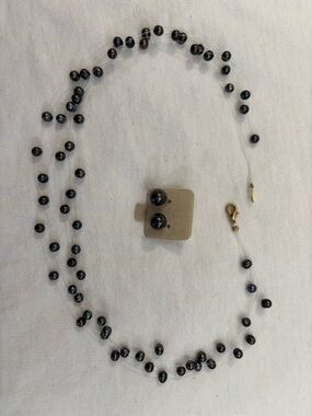 Black Pearl Bead Necklace and studs Earrings - Women Jewelry